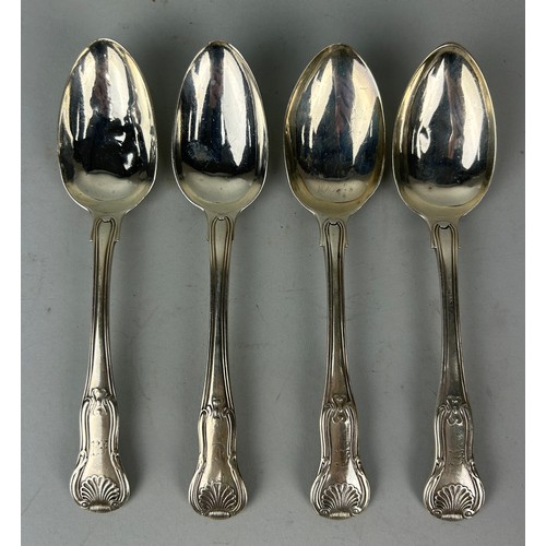 148 - A GROUP OF FOUR SILVER SPOONS WITH SCALLOP SHELL HANDLES, 

Total weight: 219gms