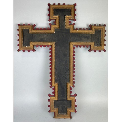 127 - A LARGE ECCLESIASTICAL WOODEN CRUCIFIX BY REPUTE REMOVED FROM A CHURCH ATTIC NEAR KINGS CROSS, 

84c... 