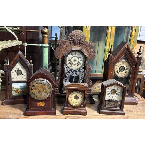 65 - A COLLECTION OF SIX ANTIQUE CLOCKS, 

Largest 58cm H