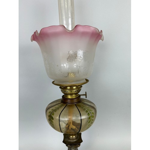 160 - AN UNUSUAL OIL LAMP WITH CORINTHIUM MARBLE COLUMN,

67cm H