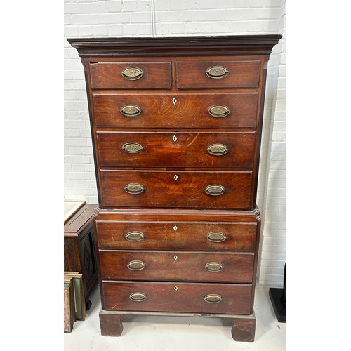 77 - A GEORGE III CHEST ON CHEST, 

The top section with two short over three long drawers. The bottom se... 