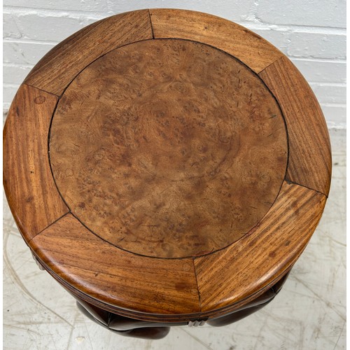 118 - A CHINESE ROSEWOOD ROPE TWIST BARREL STOOL,

48cm x 33cm