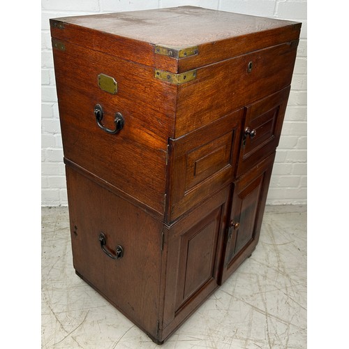 110 - AN ANGLO-INDIAN CAMPAIGN SECTIONAL TRAVELLING CHEST WITH ENGRAVED PLAQUE FOR A COLONEL IN THE BENGAL... 