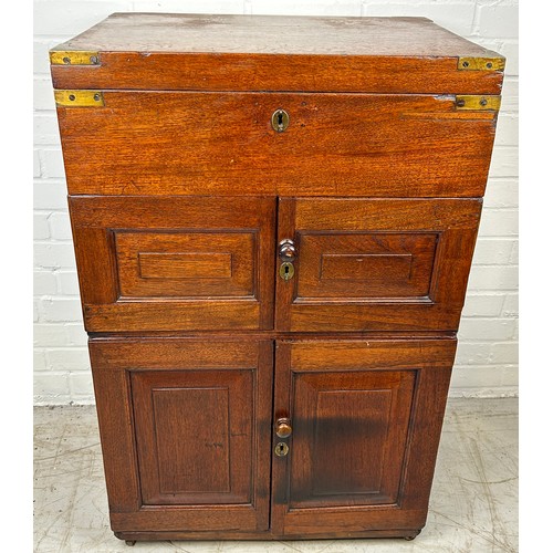 110 - AN ANGLO-INDIAN CAMPAIGN SECTIONAL TRAVELLING CHEST WITH ENGRAVED PLAQUE FOR A COLONEL IN THE BENGAL... 