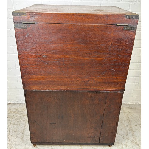 110 - AN ANGLO-INDIAN CAMPAIGN SECTIONAL TRAVELLING CHEST WITH ENGRAVED PLAQUE FOR A COLONEL IN THE BENGAL... 