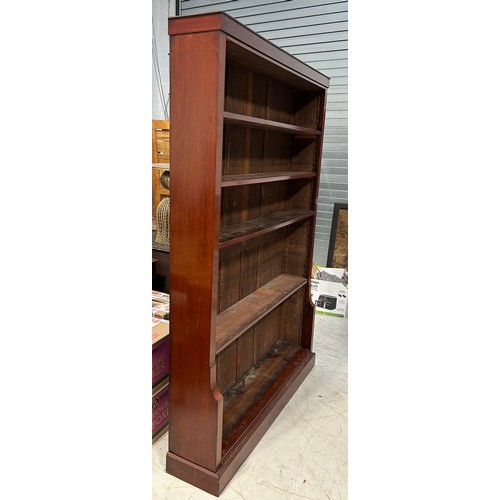 126 - A LARGE 19TH CENTURY MAHOGANY OPEN BOOKCASE, 

207cm x 144cm x 30cm