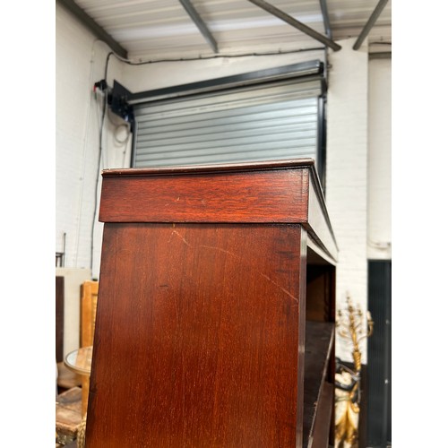 126 - A LARGE 19TH CENTURY MAHOGANY OPEN BOOKCASE, 

207cm x 144cm x 30cm