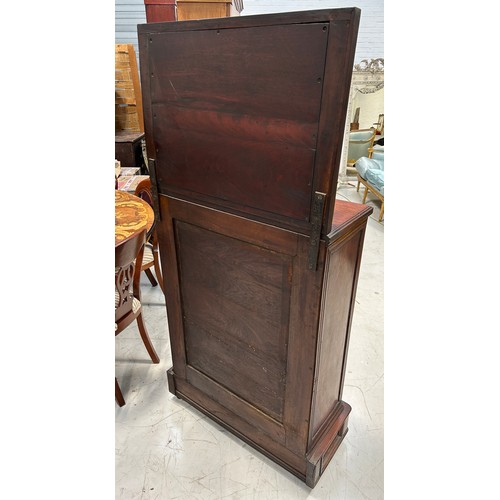 124 - A 19TH CENTURY MAHOGANY BOOKCASE WITH GLASS DOOR AND SHELVES, MIRROR TOP, 

170cm x 78cm x 32cm