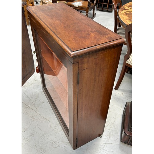 106 - A 19TH CENTURY BOOKCASE WITH GLASS DOOR AND SHELVES, 

100cm x 85cm x 33cm