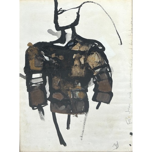 213 - YOLANDA SONNABEND (BRITISH 1935-2015): A COSTUME DESIGN INK DRAWING, WATERCOLOUR AND GOLD PAINTING O... 