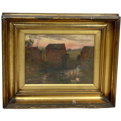 165 - AN OIL PAINTING ON CANVAS DEPICTING A WATERMILL WITH A POND AND DUCKS, 

Signed 'F.Baldwin' and date... 