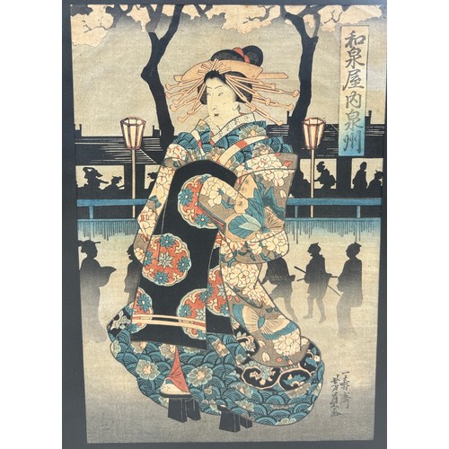 TWO JAPANESE WOODBLOCK PRINTS, 36cm x 24cm Mounted in frames and glazed ...
