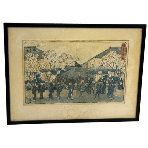 188 - A JAPANESE WOODBLOCK PRINT DEPICTING A CEREMONY, 

35cm x 22cm 

Mounted in frame and glazed.

46cm ... 