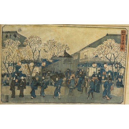 188 - A JAPANESE WOODBLOCK PRINT DEPICTING A CEREMONY, 

35cm x 22cm 

Mounted in frame and glazed.

46cm ... 