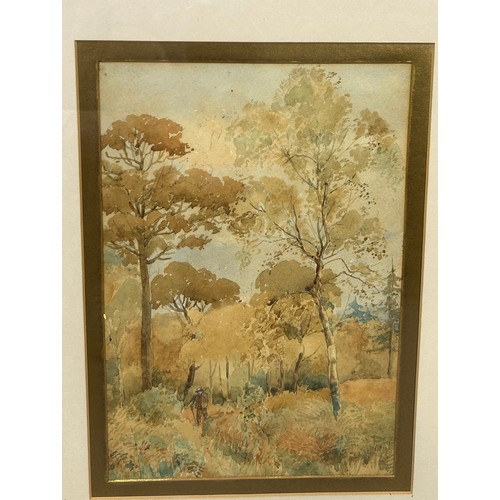 183 - A WATERCOLOUR PAINTING ON PAPER DEPICTING A GENTLEMAN WALKING THROUGH A FIELD, 

24cm x 16cm 

Mount... 