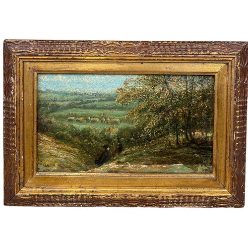 169 - AN OIL ON CANVAS PAINTING DEPICTING A LANDSCAPE SCENE WITH FIGURES NEAR CROYDON, 

Inscribed to vers... 