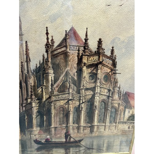 178 - A WATERCOLOUR PAINTING ON PAPER DEPICTING A CAPRICCIO VIEW OF VENICE WITH A FIGURE ON A GONDOLA,

46... 
