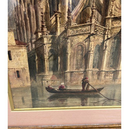 178 - A WATERCOLOUR PAINTING ON PAPER DEPICTING A CAPRICCIO VIEW OF VENICE WITH A FIGURE ON A GONDOLA,

46... 