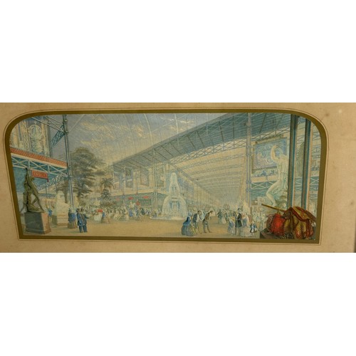 193 - TWO COLOURED PRINTS DEPICTING 'THE GREAT EXHIBITION', 

32cm x 14cm each. 

Mounted in frames and gl... 