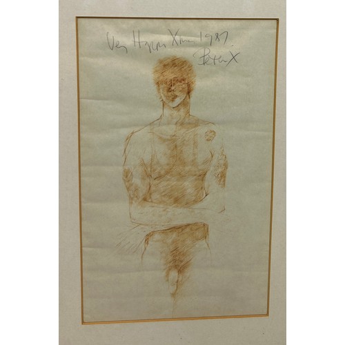 222 - PETER FARMER (1936-2017): A DRAWING ON PAPER DEPICTING A NUDE MALE, 

Inscribed 'Very Happy Xmas 198... 