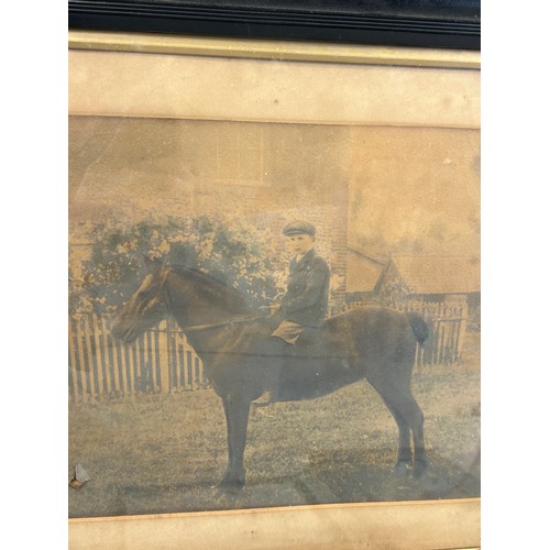 104 - A GROUP OF SIX PICTURES TO INCLUDE THREE PHOTO PRINTS, ONE OF A BOY RIDING A HORSE, ANOTHER OF A LAD... 