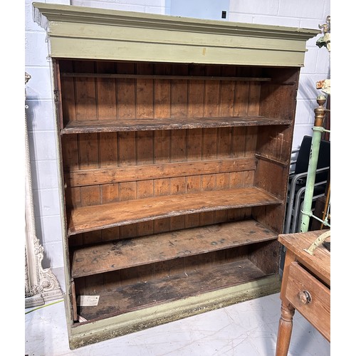 83 - A LARGE RUSTIC FRENCH GREEN PAINTED PINE CUPBOARD WITH SHELVES,

187cm x 164cm x 38cm