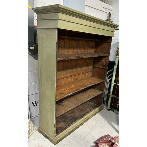 83 - A LARGE RUSTIC FRENCH GREEN PAINTED PINE CUPBOARD WITH SHELVES,

187cm x 164cm x 38cm
