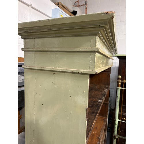 83 - A LARGE RUSTIC FRENCH GREEN PAINTED PINE CUPBOARD WITH SHELVES,

187cm x 164cm x 38cm