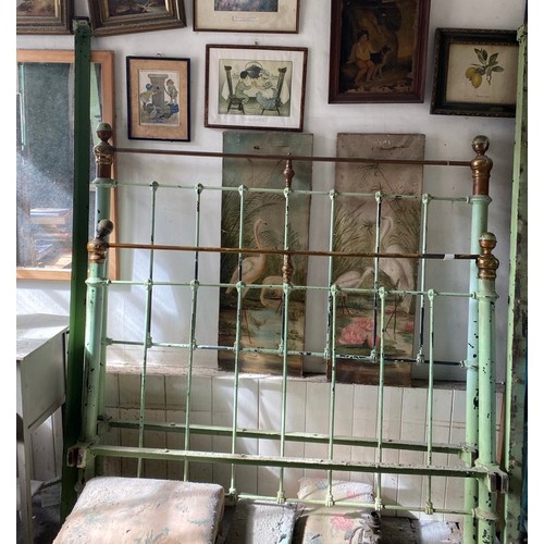 100 - A 19TH CENTURY GREEN PAINTED BRASS BED,

Headboard, footboard, two connecting bars.

180cm x 150cm x... 
