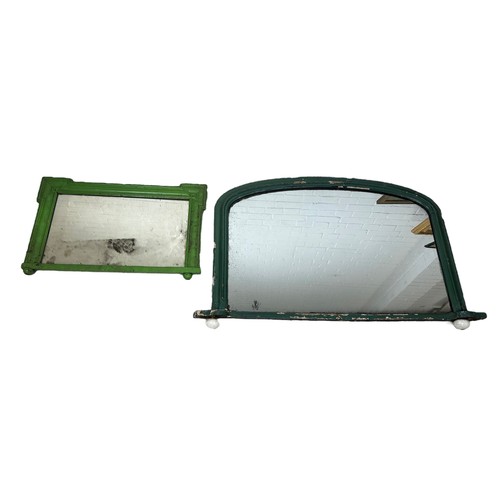 84A - TWO ANTIQUE GREEN PAINTED MIRRORS, 

Largest 112cm x 65cm