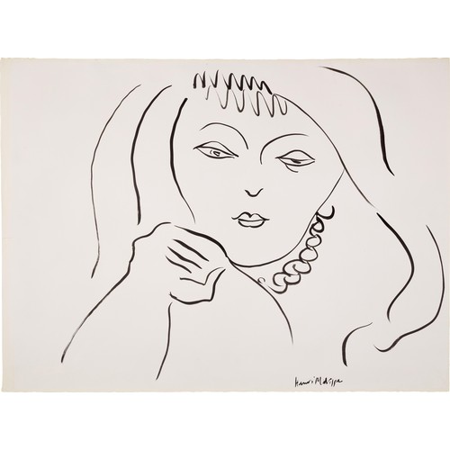 ATTRIBUTED TO HENRI MATISSE (FRENCH 1869-1954): A BRUSH AND INK DRAWING ON PAPER 'TÊTE DE FEMME',

74cm x 53cm 

Mounted in a frame and glazed. 

89cm x 70cm.

Provenance: 

Property of a gentleman, Esher, Surrey. 

This work was purchased by the present owner in 1981 from a private French collector who acquired it from Simon Abitbol, a notable Parisian art dealer with premises at 2 Rue Drouot, next to where the famous Hotel Drouot auction house is located. 

According to a leading Matisse authenticator, it appears to have been inspired by a comparable drawing which is very similar in style and is published in Matisse’s 1943 illustrated book Themes & variations. However, it is generally acknowledged that in the later years of Matisse's career, he continued the refinement of the "Tête de Femme" series. 

Whilst the drawing has not been definitively authenticated, it possesses several attributes that suggest that it could be part of the Tête de Femme series. 

Matisse’s “Tête de Femme" drawings have had a lasting impact on the art world. They are notable for their elegance, simplicity and expressive quality. These drawings highlight Matisse's mastery in capturing the essence of his subjects with minimal lines and a keen sense of form. Despite the simplicity, the drawings are highly expressive and convey a range of emotions and personality traits through subtle variations in line and form. They exemplify his innovative approach to portraiture and his significant contributions to modern art.

For other examples of Matisse 'Tete de Femme' works at auction, see below: 

1. Christies, Impressionist and Modern Day Sale. Property from the Collection of Lew and Edie Wasserman, Lot 202, 2nd November 2011. 

https://www.christies.com/en/lot/lot-5492960

2. Sotheby's, The Emily Fisher Landau Collection: An Era Defined, Lot 130, November 9th, 2023. 

https://www.sothebys.com/en/buy/auction/2023/the-emily-fisher-landau-collection-an-era-defined-day-auction/tete-de-femme

3. Sotheby's, Impressionist and Modern Art: Part two, Lot 294. 

https://www.sothebys.com/en/auctions/ecatalogue/2003/impressionist-modern-art-part-two-n07936/lot.294.html