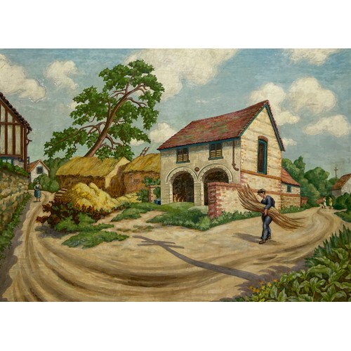 81 - ROBERT ARTHUR WILSON (1884-1979): AN EGG TEMPERA PAINTING ON BOARD DEPICTING A CONTINENTAL FARM SCEN... 