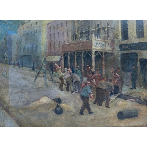 26 - EARLY MODERN BRITISH SCHOOL: AN OIL PAINTING ON BOARD TITLED 'ROAD MENDERS', 

Labelled to verso 'F.... 