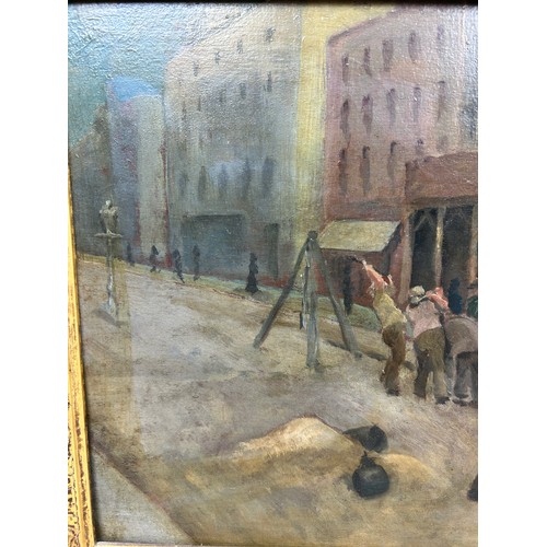 26 - EARLY MODERN BRITISH SCHOOL: AN OIL PAINTING ON BOARD TITLED 'ROAD MENDERS', 

Labelled to verso 'F.... 