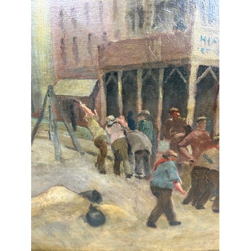 26 - EARLY MODERN BRITISH SCHOOL: AN OIL PAINTING ON BOARD TITLED 'ROAD MENDERS', 

Labelled to verso 'F.... 