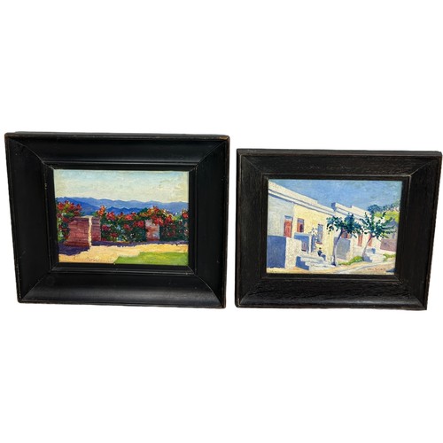 30 - TWO BRIGHTLY COLOURED OIL PAINTINGS ON CANVAS DEPICTING CONTINENTAL GARDEN SCENES, 

Signed indistin... 