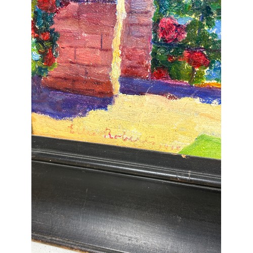 30 - TWO BRIGHTLY COLOURED OIL PAINTINGS ON CANVAS DEPICTING CONTINENTAL GARDEN SCENES, 

Signed indistin... 