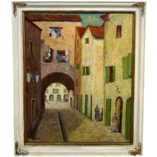 40 - ST IVES SCHOOL: ANTHONY TAFFE: AN OIL PAINTING ON BOARD TITLED 'VENICE LODGINGS', 

National Society... 