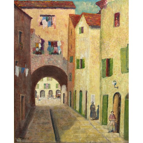 40 - ST IVES SCHOOL: ANTHONY TAFFE: AN OIL PAINTING ON BOARD TITLED 'VENICE LODGINGS', 

National Society... 