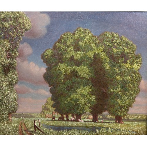 33 - PHILLIP GREGORY NEEDELL (BRITISH 1886-1974): AN OIL PAINTING ON CANVAS TITLED 'A SUNNY DAY IN JUNE',... 