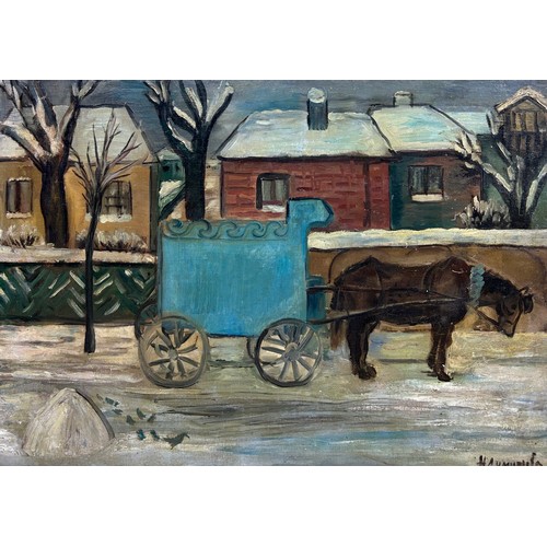 34 - EASTERN EUROPEAN SCHOOL: AN OIL PAINTING ON CANVAS BOARD TITLED 'WINTER IN SOPHIA', 

Signed indisti... 