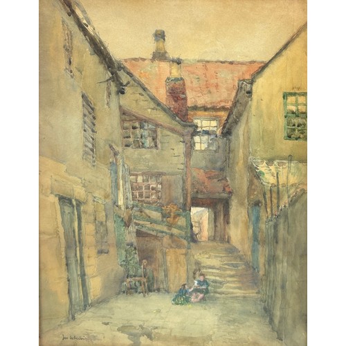 47 - JAMES ATHERTON (JAS ATHERTON): A WATERCOLOUR PAINTING ON PAPER DEPICTING A STREET DOORWAY SCENE WITH... 