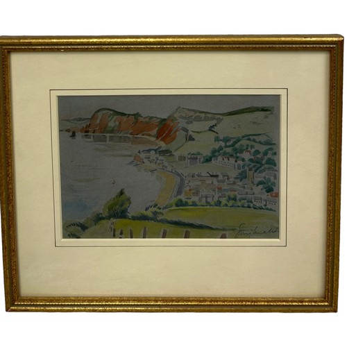 56 - GUY MALET (BRITISH 1900-1973): A WATERCOLOUR PAINTING ON PAPER DEPICTING THE SIDMOUTH COASTLINE, DEV... 