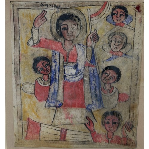 131 - AN ETHIOPIAN DRAWING ON VELLUM OR PARCHMENT DEPICTING FIGURES, 

Provenance: Purchased from Simon Bo... 