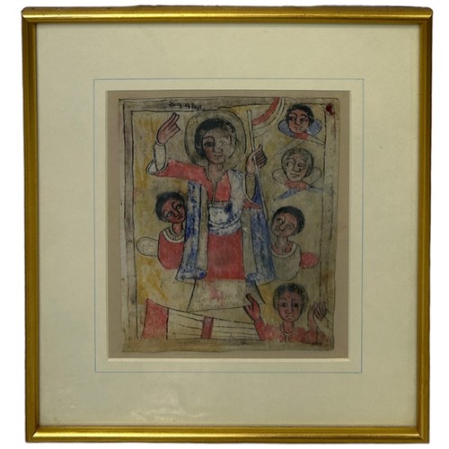 131 - AN ETHIOPIAN DRAWING ON VELLUM OR PARCHMENT DEPICTING FIGURES, 

Provenance: Purchased from Simon Bo... 