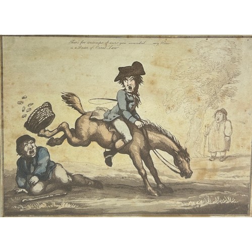 129 - AFTER GEORGE WOODWARD: A HAND COLOURED ENGRAVING BY THOMAS ROWLANDSON (BRITISH 1757-1827): 'HORSE AC... 