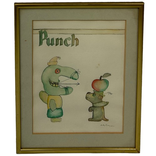 118 - A PUNCH COVER ARTWORK BY ANDRE FRANCOIS 'BOW AND ARROW', WATERCOLOUR PAINTING AND PEN ON PAPER,

29c... 