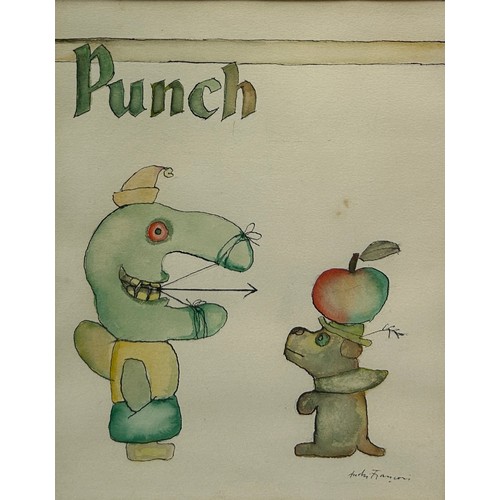 118 - A PUNCH COVER ARTWORK BY ANDRE FRANCOIS 'BOW AND ARROW', WATERCOLOUR PAINTING AND PEN ON PAPER,

29c... 