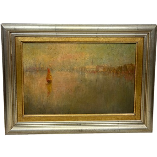 5 - AN OIL PAINTING ON CANVAS DEPICTING A VENETIAN SCENE, 

44cm x 29cm 

Mounted in a frame. 

57cm x 4... 