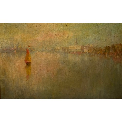 5 - AN OIL PAINTING ON CANVAS DEPICTING A VENETIAN SCENE, 

44cm x 29cm 

Mounted in a frame. 

57cm x 4... 